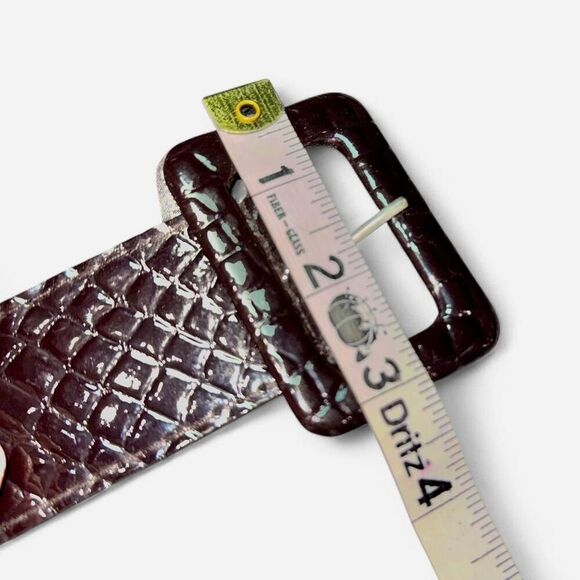 Brown Faux Leather Snakeskin Belt with Chunky Buckle - Picture 5 of 6